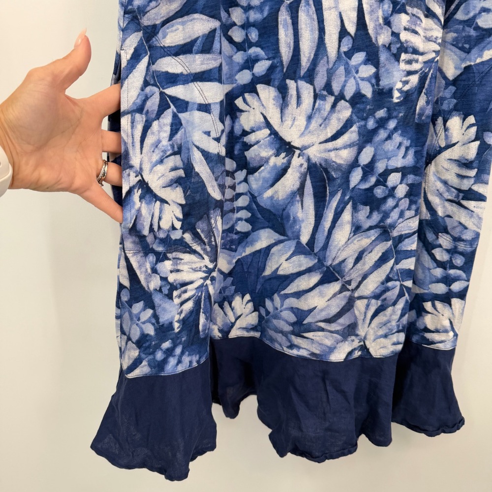 Tommy Bahama Blue Tropical Leaf Print Sleeveless Ruffle Hem Dress Medium Coastal - Picture 3 of 9
